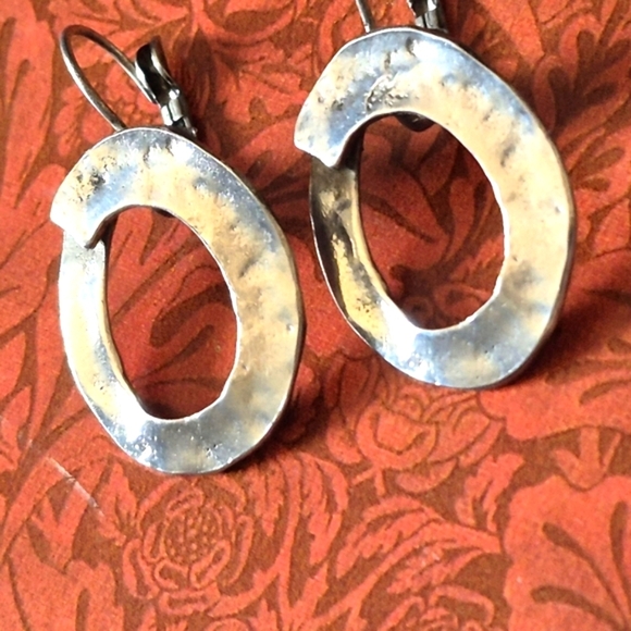 925 Modernist Sterling Silver Hoop Earrings - Picture 3 of 7